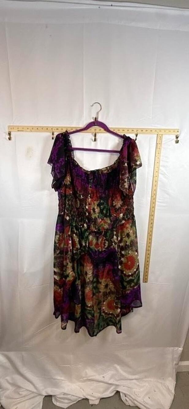Truth NYC Womens 2X Dress Purple Smocked Bodice Boho Patchwork Flutter Plus